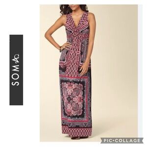 SOMA CONTRASTING PRINT SLEEVELESS V-NECK LOUNGEWEAR MAXI DRESS